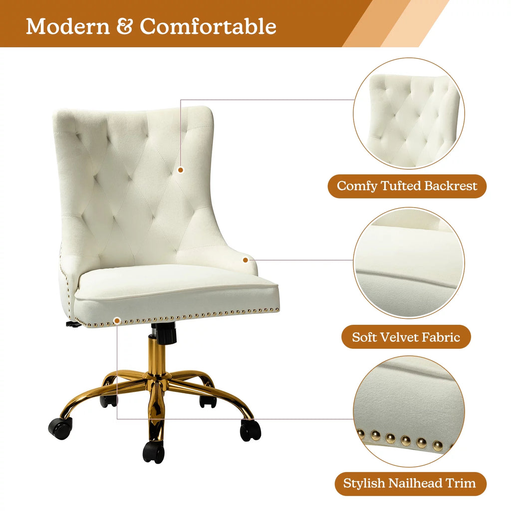 Velvet Tufted Wingback Upholstered Swivel Adjustable Office Chair O830