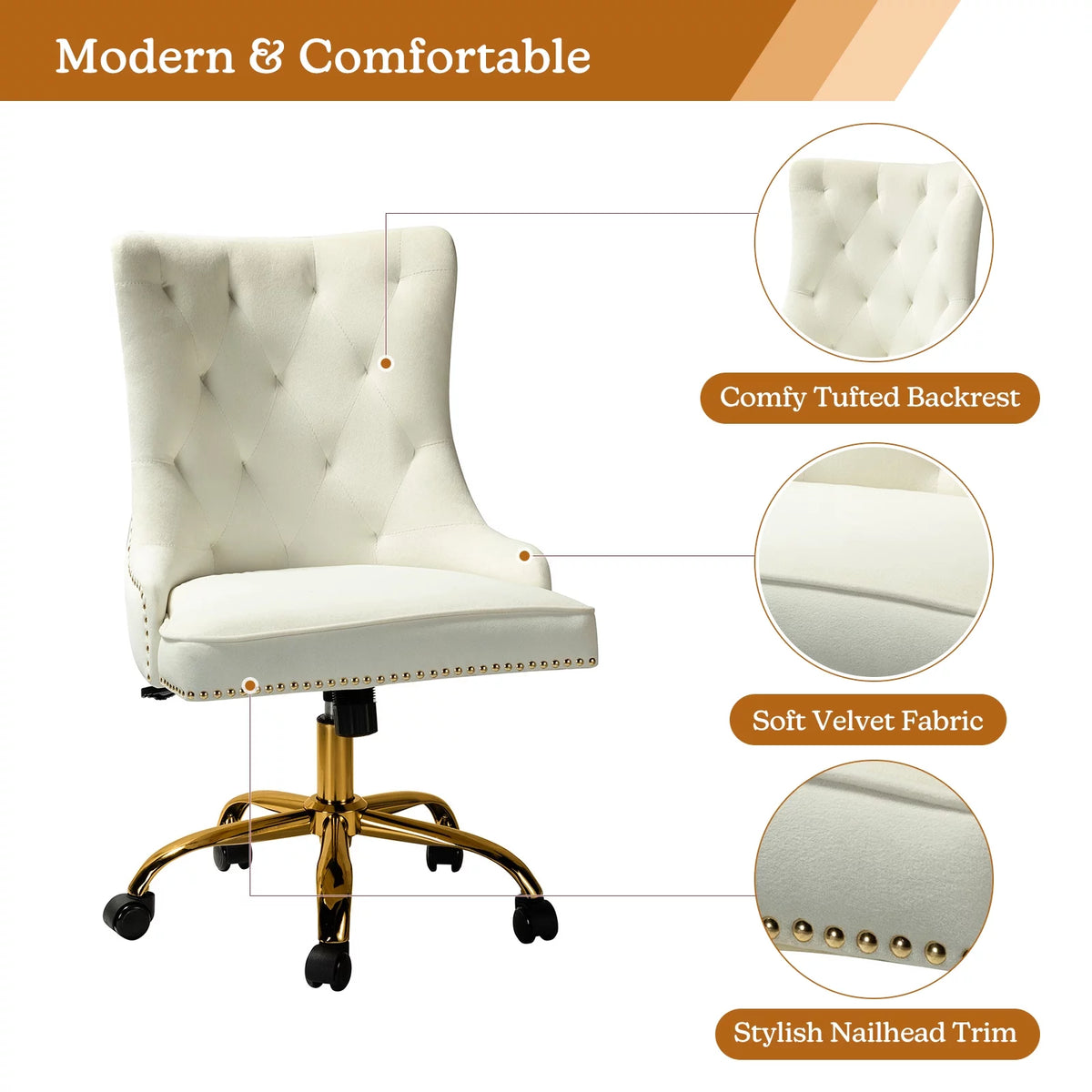 Velvet Tufted Wingback Upholstered Swivel Adjustable Office Chair O830