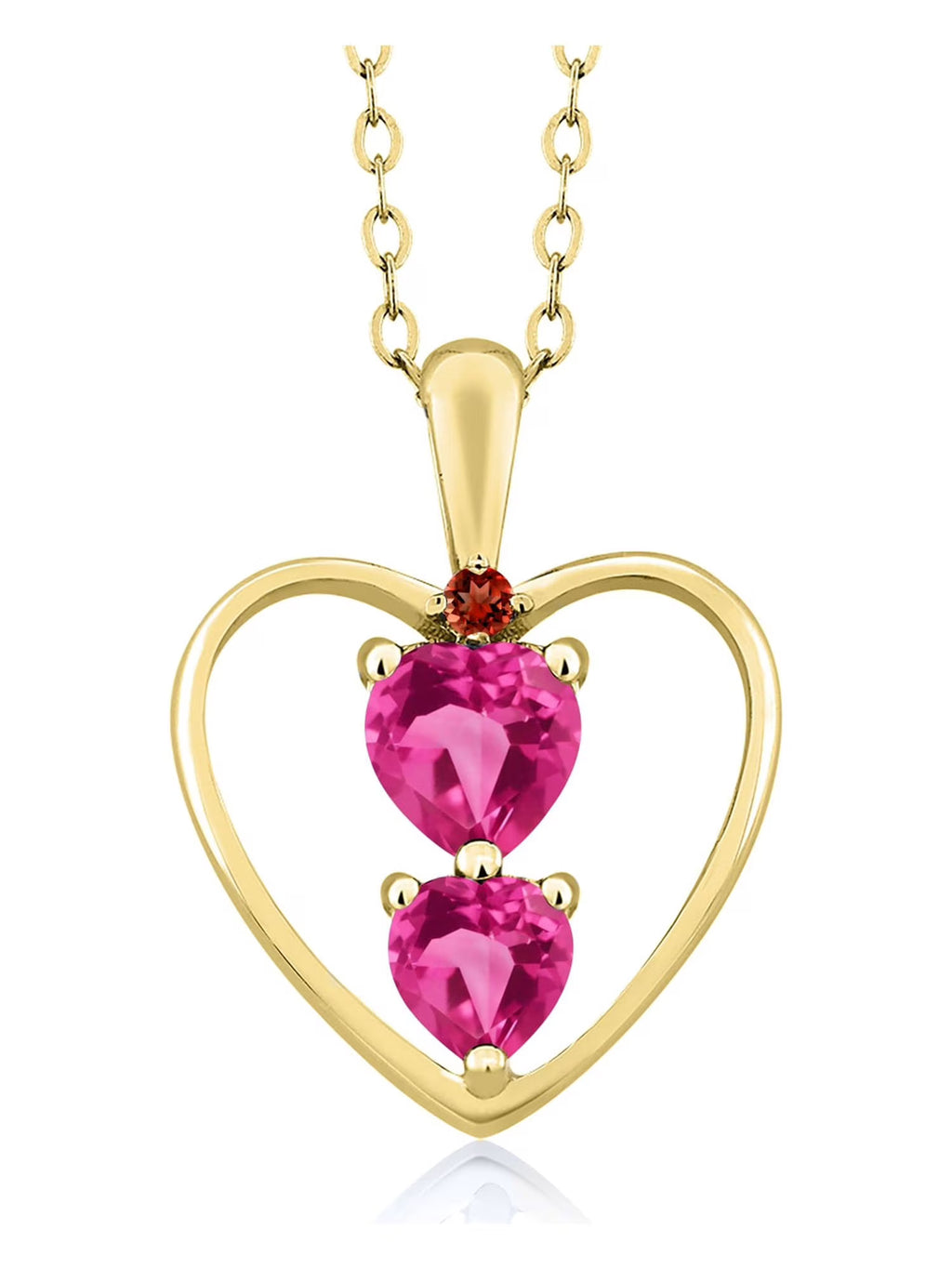 18K Yellow Gold Plated Silver Pink Created Sapphire and Red Garnet Pendant Necklace with 18 inch Silver Chain P301699