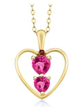 18K Yellow Gold Plated Silver Pink Created Sapphire and Red Garnet Pendant Necklace with 18 inch Silver Chain P301699