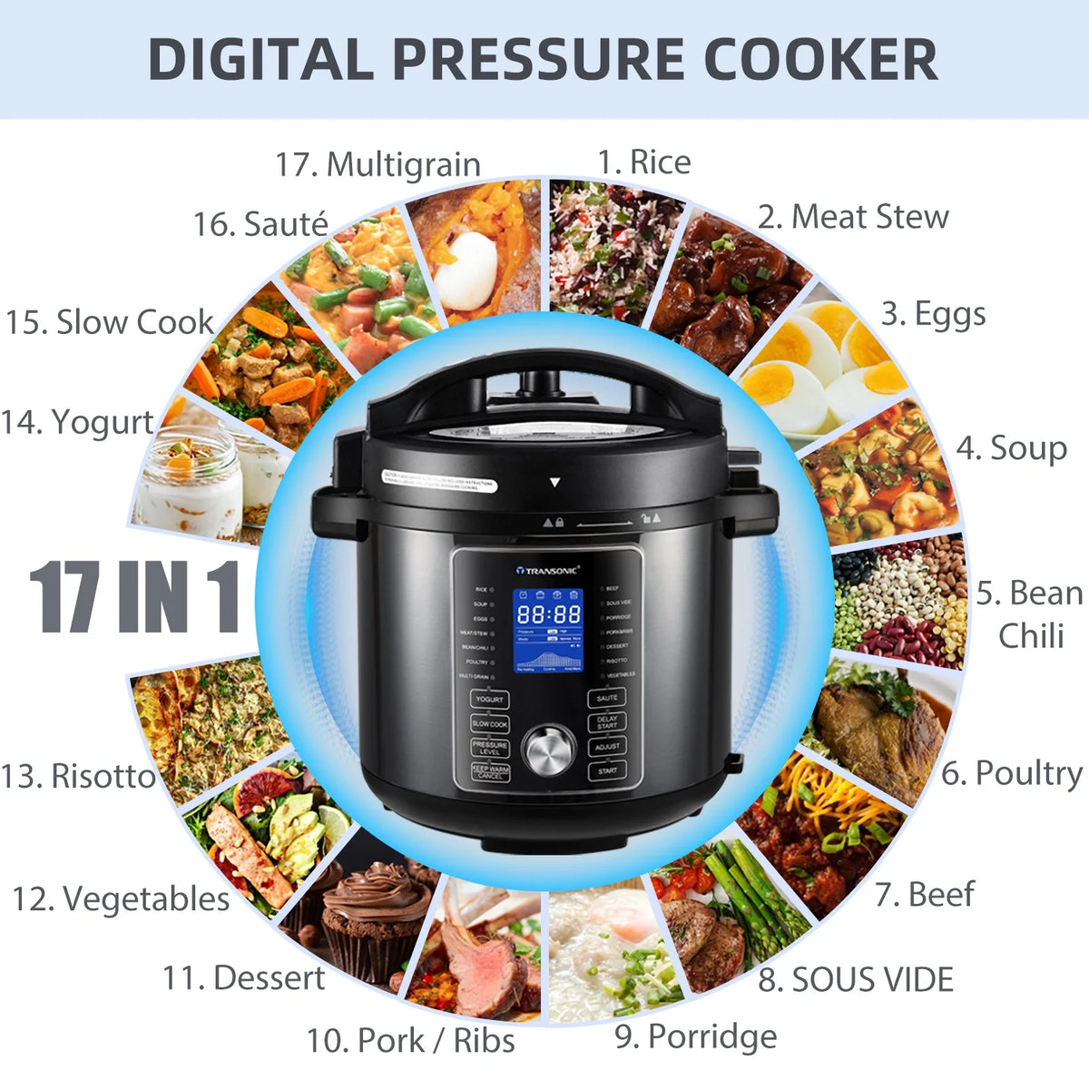 6 Quart Pressure Cooker and Air Fryer Combo with 2 Detachable Lids W20922