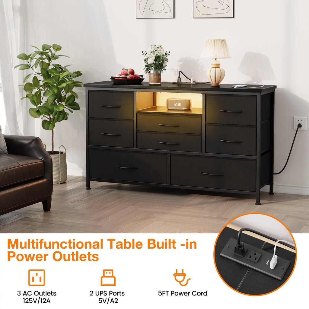 8 Drawer Dresser TV Stand with Electrical Outlet and LED Lights A69872