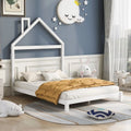 White Full Size Wood Platform Bed with House-shaped Headboard W8248