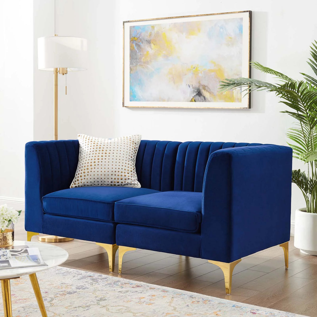 Blue Navy Velvet Tufted Loveseat Sofa V85620
