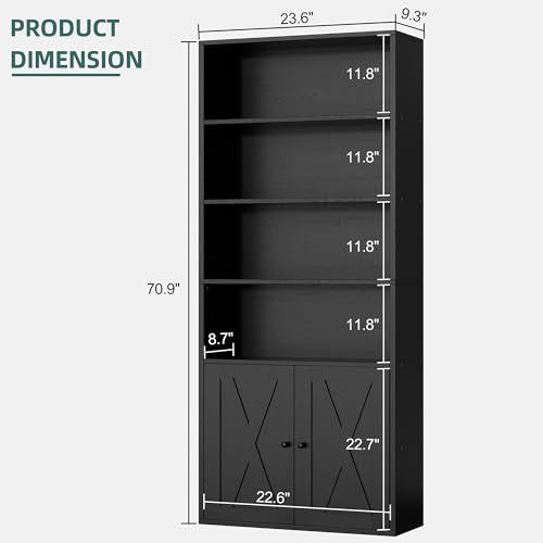 Black 6 Shelf Bookshelf with Doors U236766