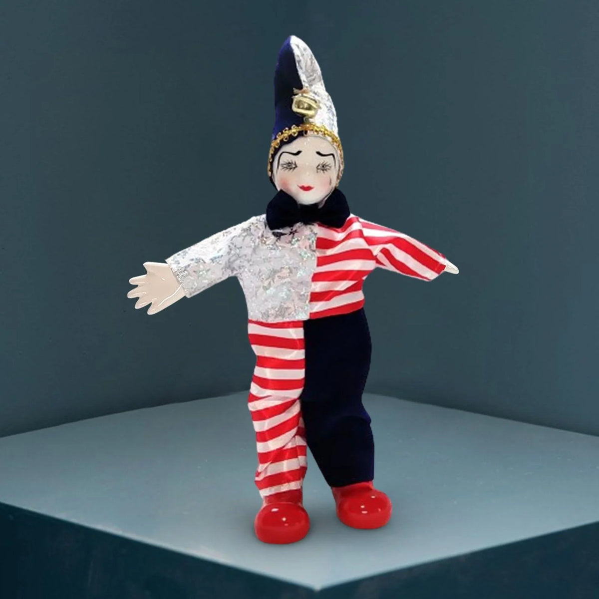 Clown Doll Harlequin Doll Antique Doll Collections Toy, 9.84'' Movable Joint Jester Doll V689122
