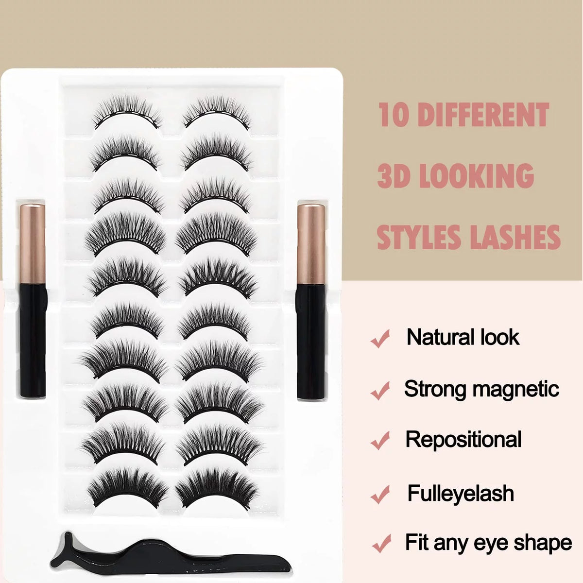 3D Magnetic Eyelash Kit with 4 Magnetic Eyeliners and 2 Tweezers S207569