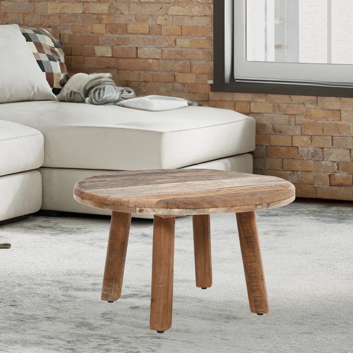 24" Round Rustic Solid Wood Coffee Table A2214
