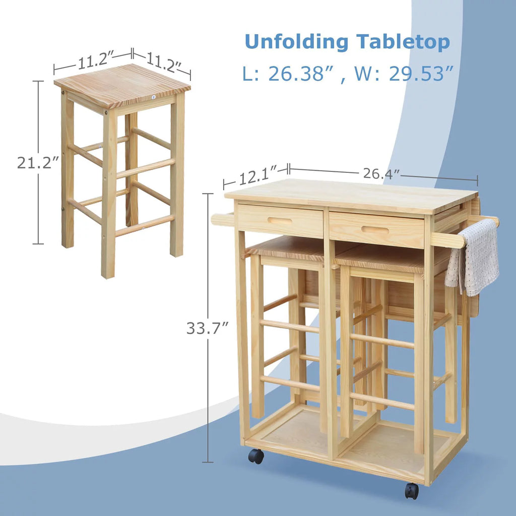 Drop Leaf Table, Rolling Kitchen Tables, Dining Table Set for 2, Natural V476981