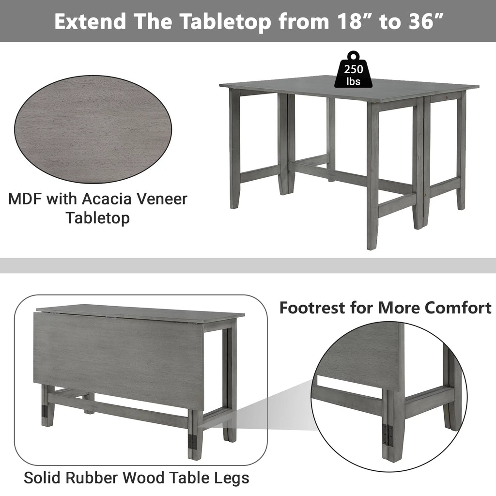 Gray Extendable Wood Dining Table with Drop Leaf I625