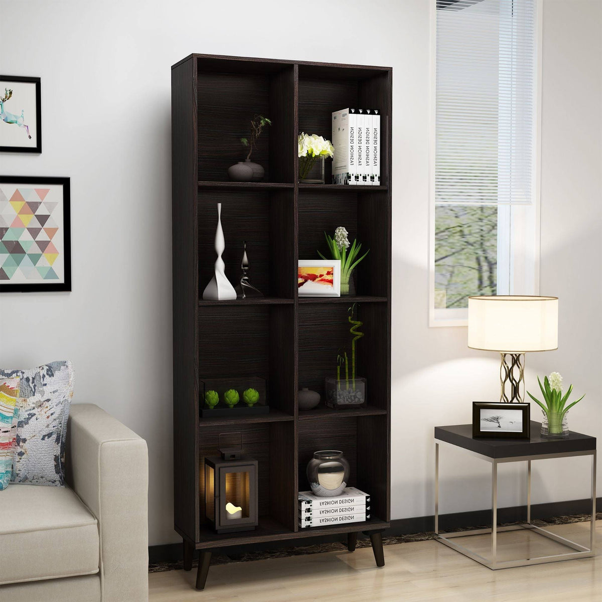Brown Classical Style 4-Shelves Rectangular Bookcase E869871