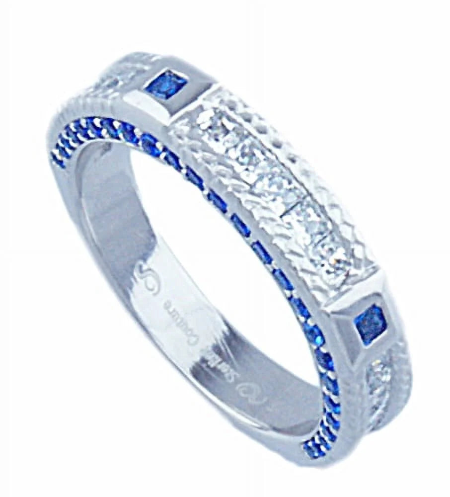 Simulated Sapphire Engagement Ring Set I8124