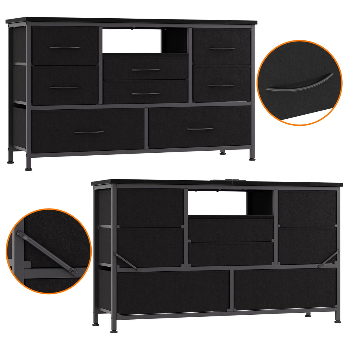 8 Drawer Dresser TV Stand with Electrical Outlet and LED Lights A69872