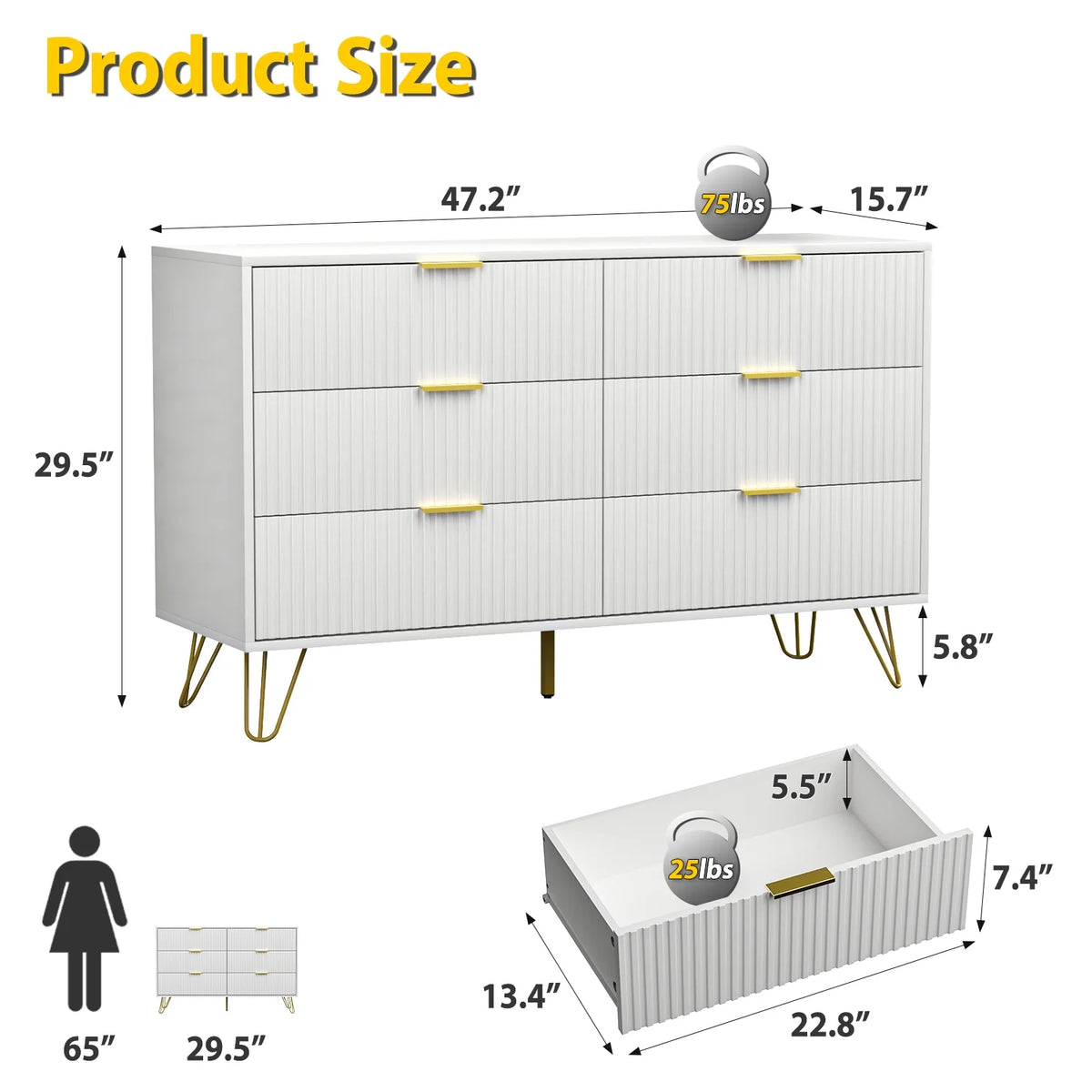White 6 Drawer Dresser G571