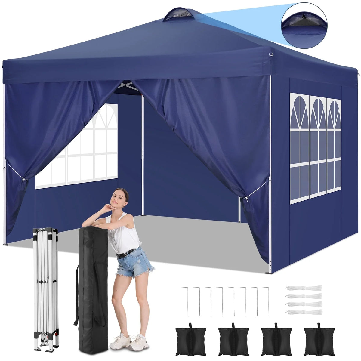 10'x10' Pop Up Canopy with Sidewalls and Sandbags A788