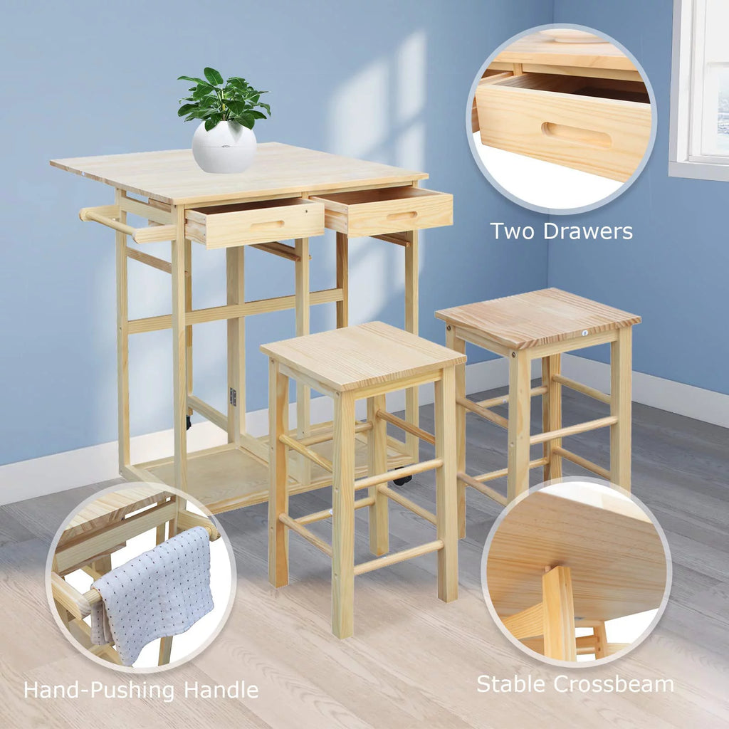 Drop Leaf Table, Rolling Kitchen Tables, Dining Table Set for 2, Natural V476981