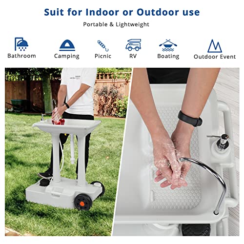 Portable Hand Wash Basin Stand with Towel Holder & Soap Dispenser & Wheels W88006
