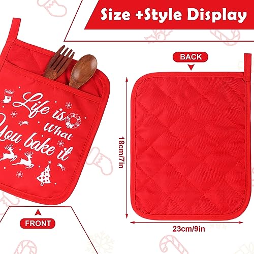12 Pcs Red Green Pot Holders with Pockets Oven Mitts H776495