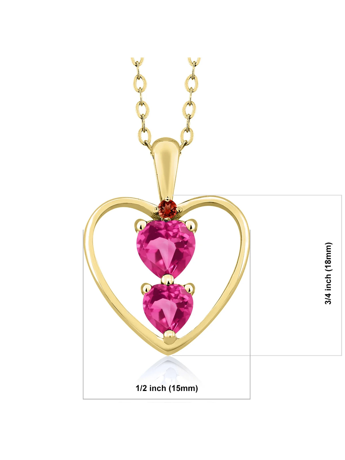 18K Yellow Gold Plated Silver Pink Created Sapphire and Red Garnet Pendant Necklace with 18 inch Silver Chain P301699