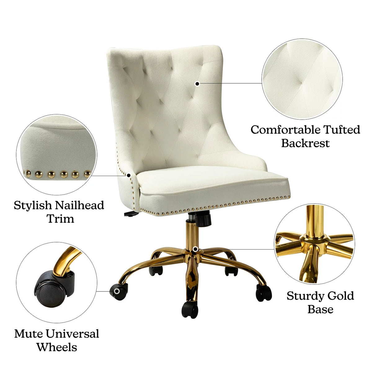 Velvet Tufted Wingback Upholstered Swivel Adjustable Office Chair O830