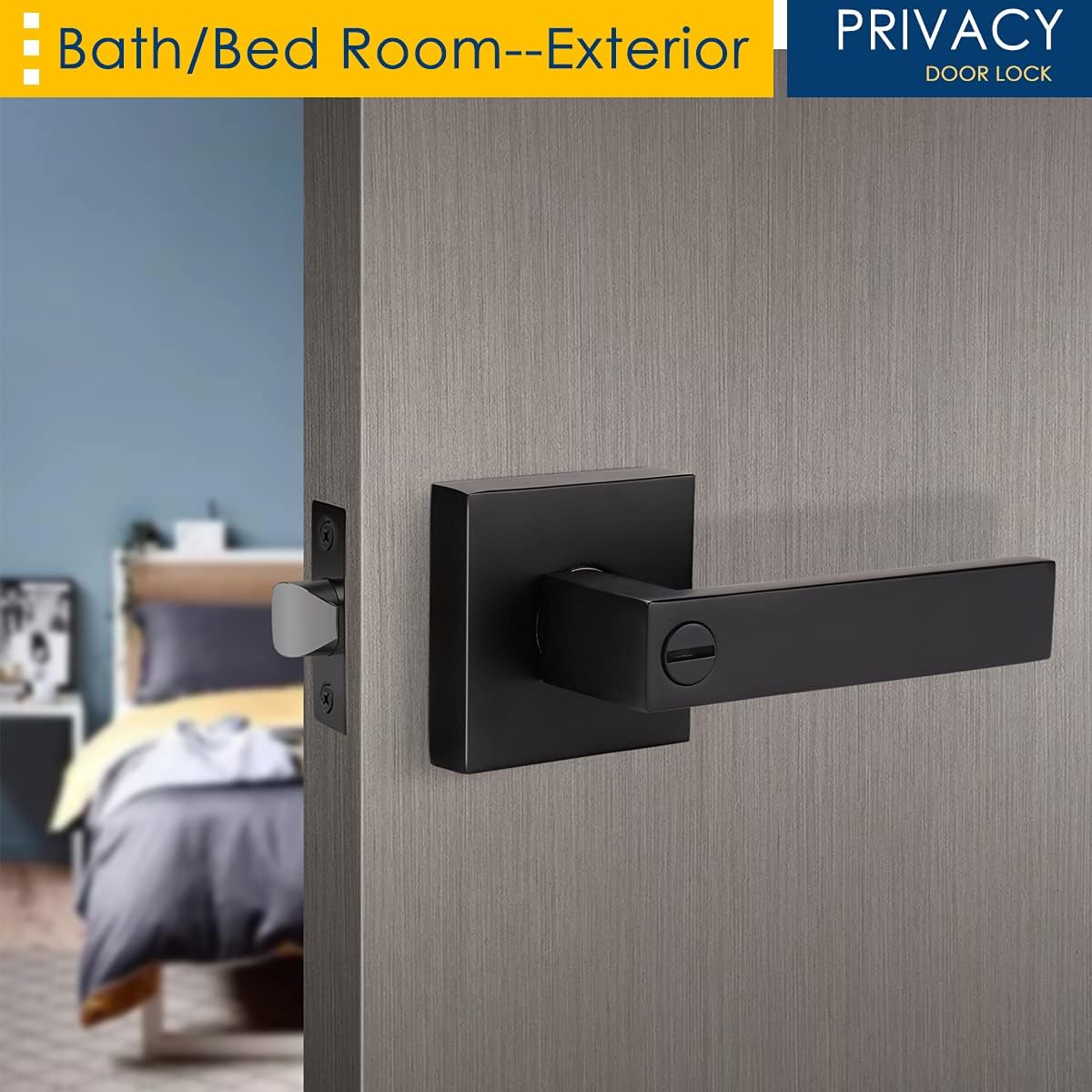 Matte Black Privacy Door Lever with Lock S481