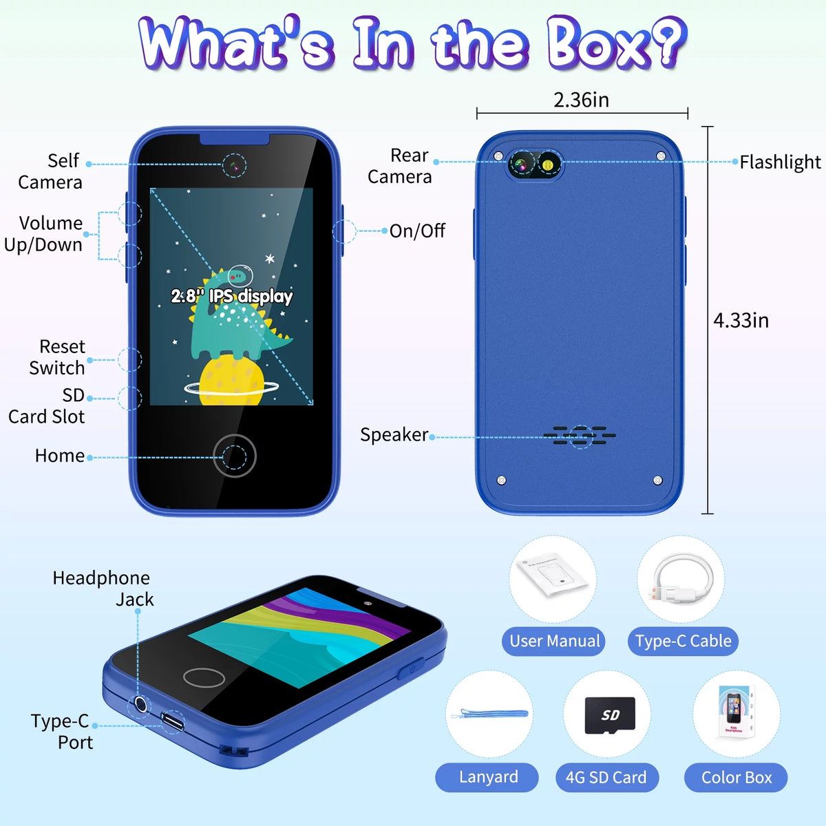 Kids Toy Smartphone with Music Player Dual Camera Touchscreen B512