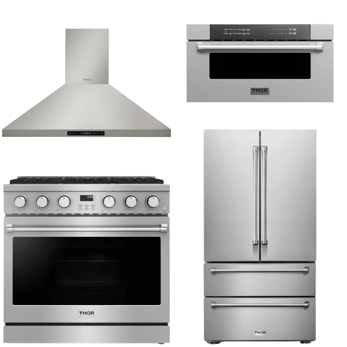 36 Gas Range, Range Hood, Refrigerator and Microwave H19276