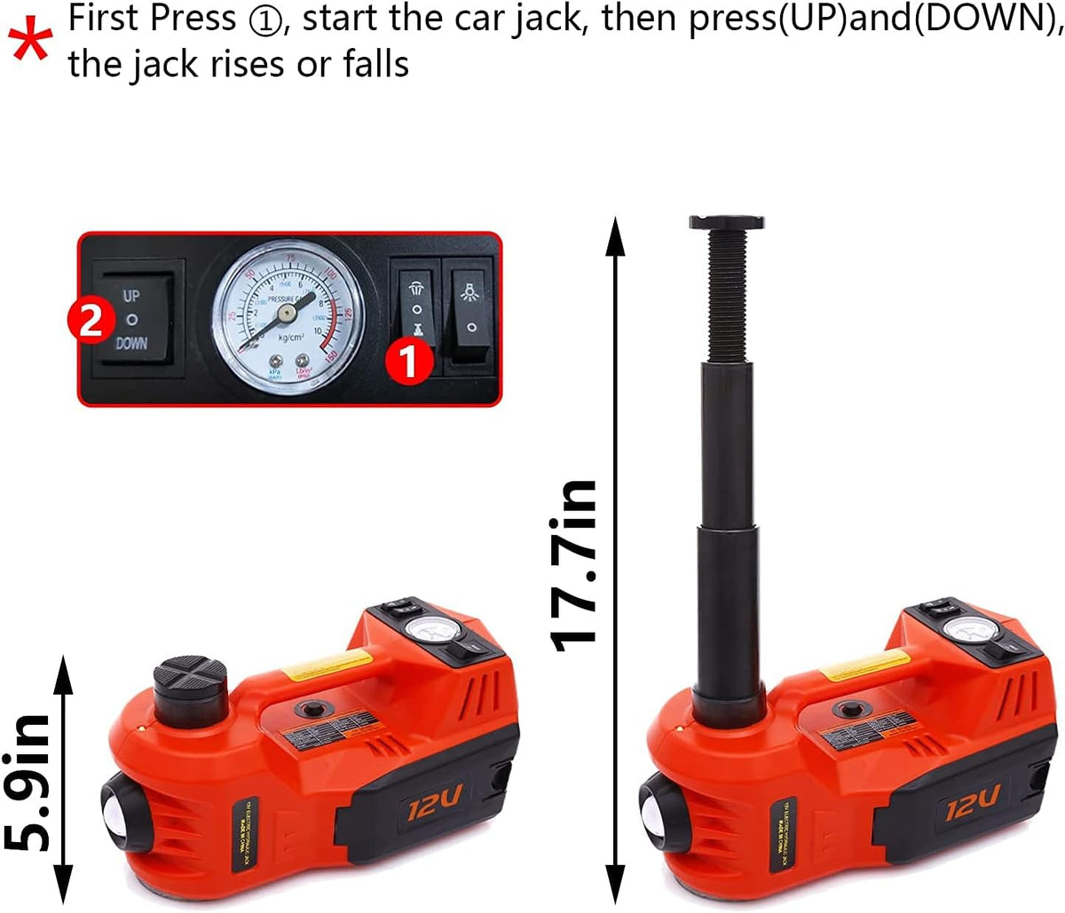 5 Ton 12V Electric Hydraulic Car Jack Kit with Impact Wrench and Tire Inflator Pump Z43651