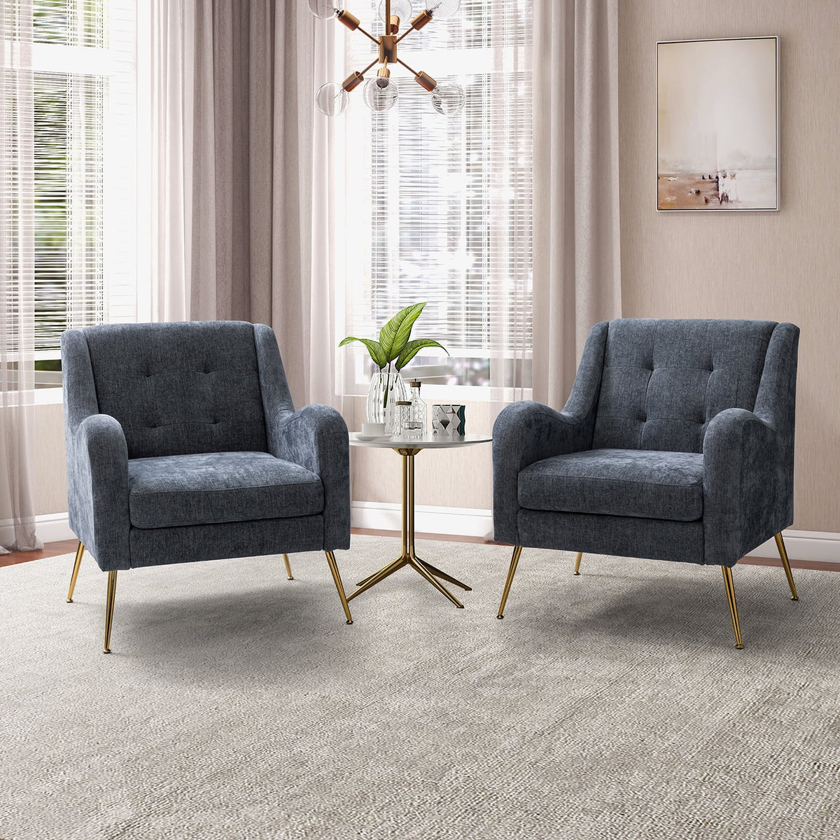 Navy Upholstered Armchairs Set with Removable Cushion O81978