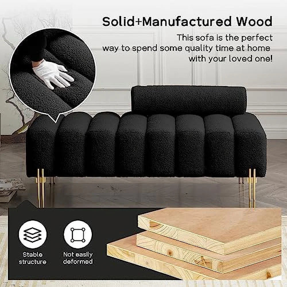 53.2" Modern Loveseat Sofa Couch Upholstered Accent Sofa with Golden Legs and Adjustable Backrest Small Teddy Fleece Couches X95905