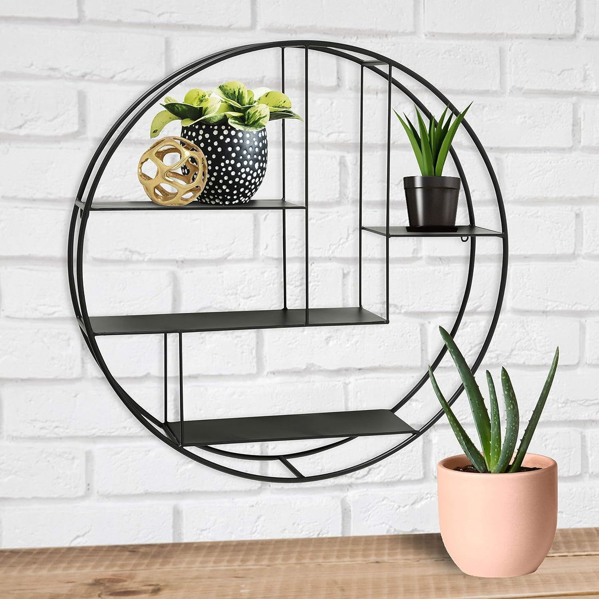 Black Iron Round Metal Wall Shelf, 4 Levels S100