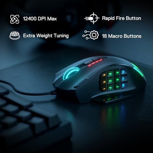 Optical Wired Ergonomic Gaming Mouse with 12 Side Buttons, 12,400 DPI U42524