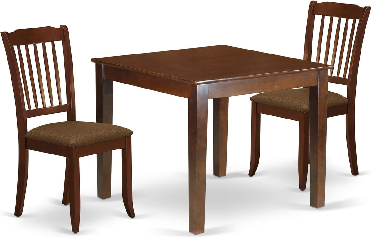 3Pc Dining Set: Square Table & 2 Microfiber Seat Chairs, Mahogany Finish, Rubber Wood G5954