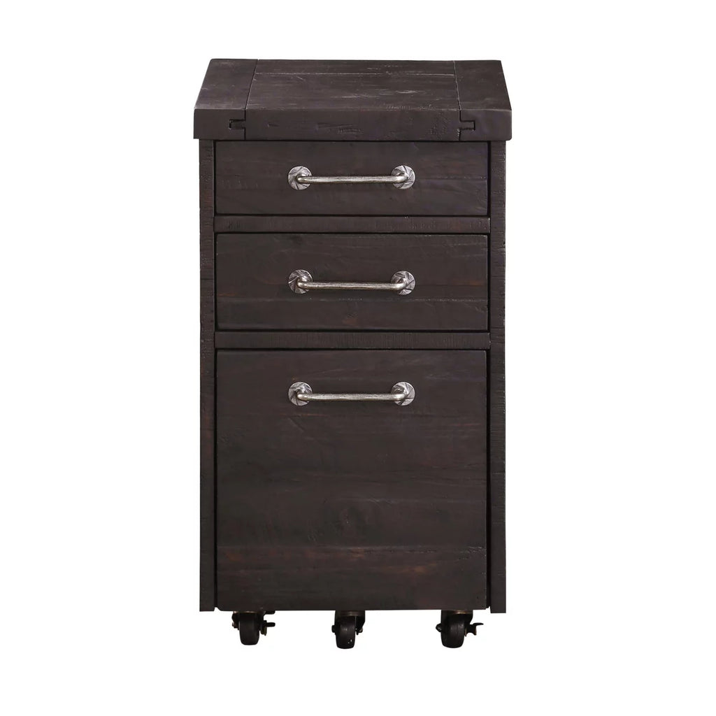 Cafe Brown Solid Pine Wood File Cabinet with Rolling Casters J460359