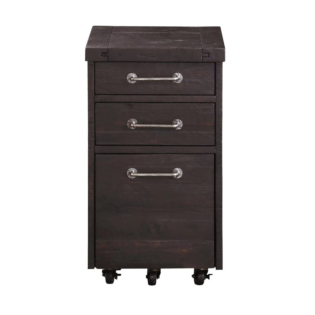 Cafe Brown Solid Pine Wood File Cabinet with Rolling Casters J460359