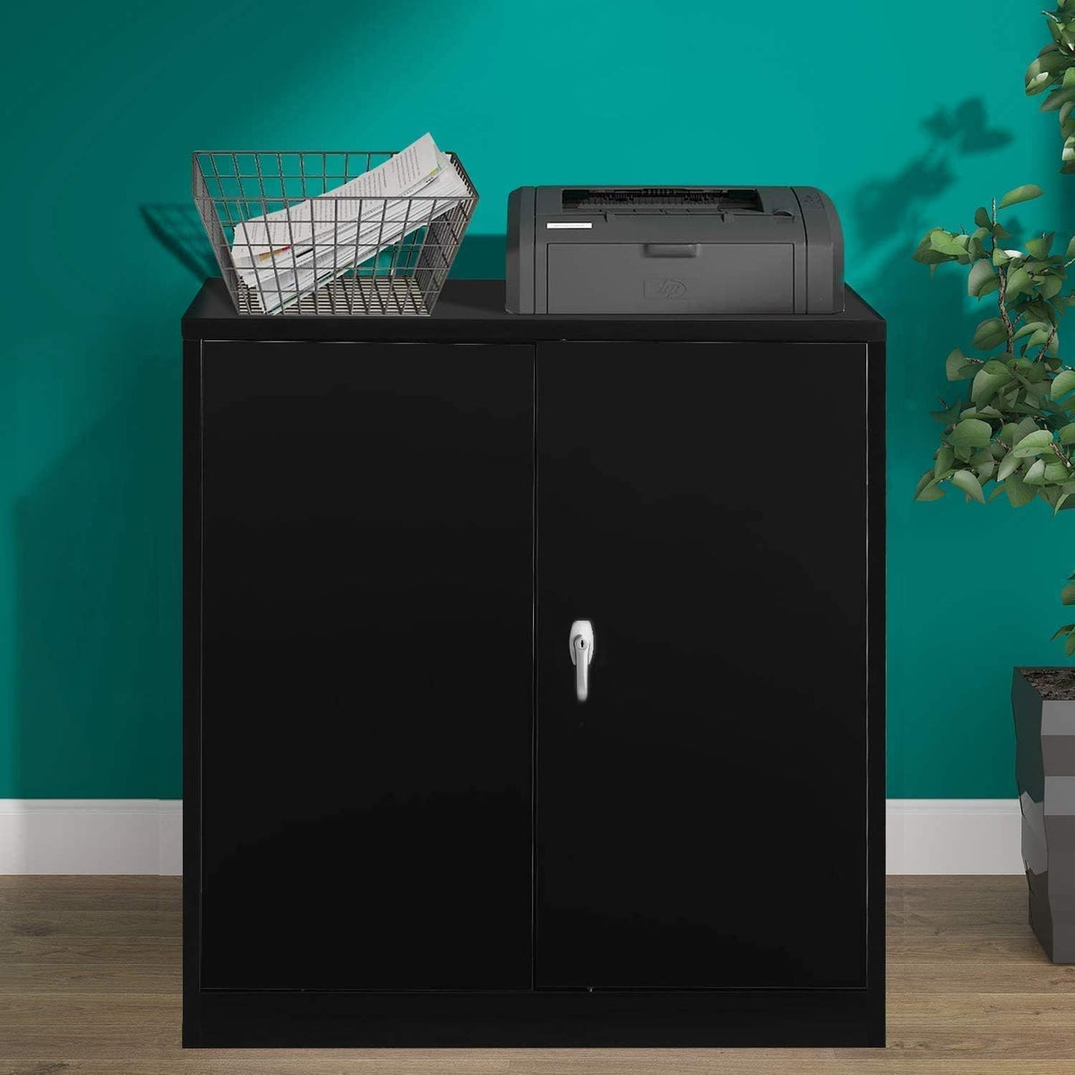 Lockable Metal Storage Cabinet with 2 Adjustable Shelves O97889