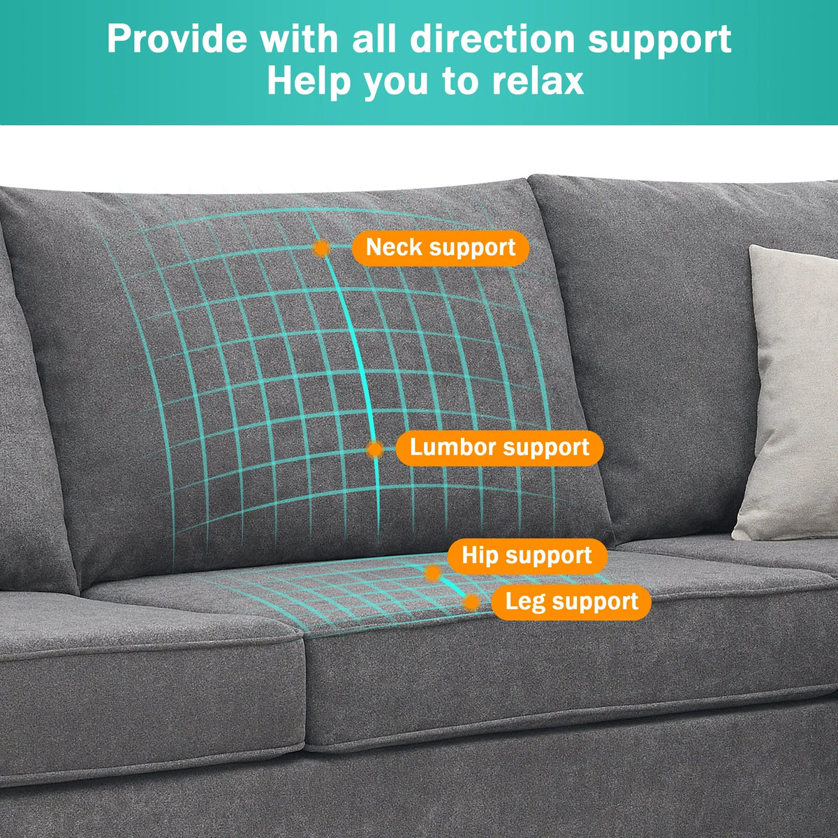 Gray Upholstered Sectional Sofa U3258