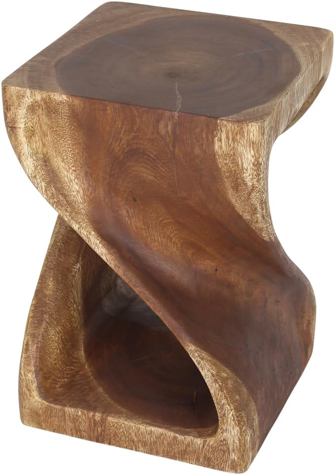 Wood Twist End Table 12 X 12 X 18 in High Walnut Oil U12501