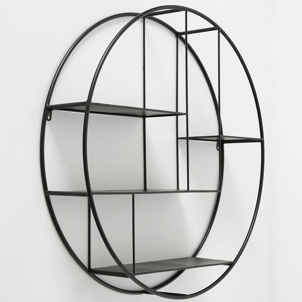 Black Iron Round Metal Wall Shelf, 4 Levels S100