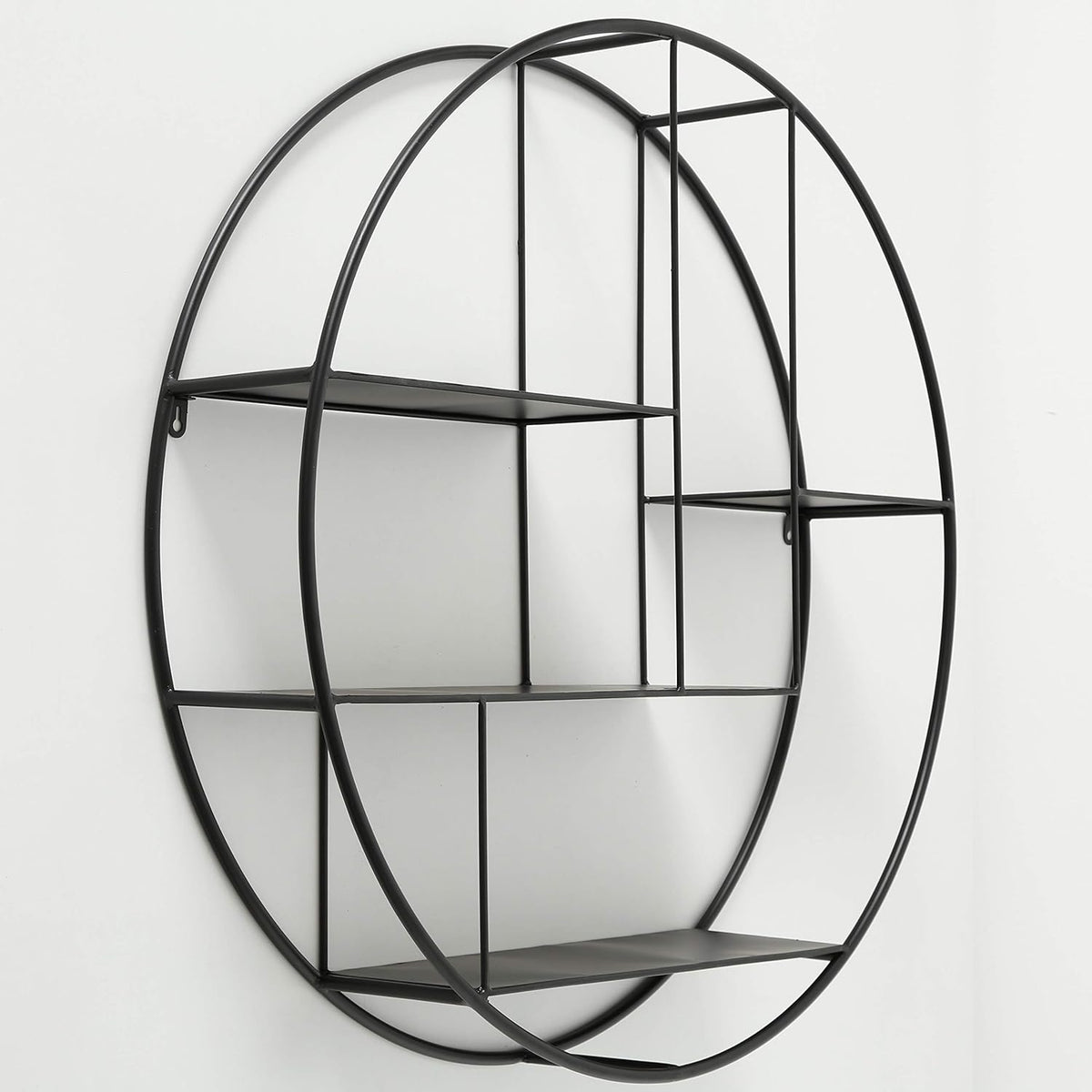 Black Iron Round Metal Wall Shelf, 4 Levels S100