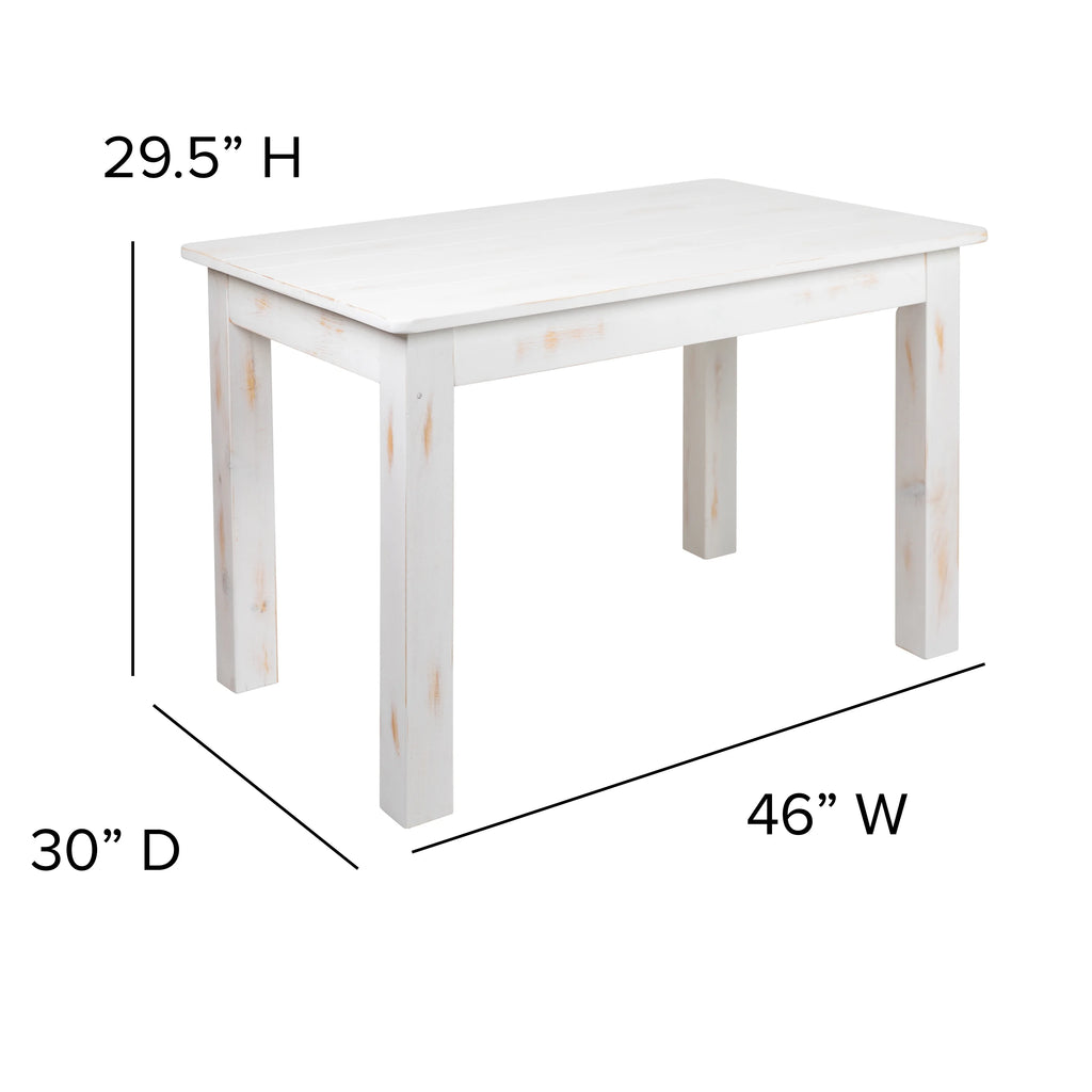 46" x 30" Rectangular Antique Rustic White Solid Pine Dining Table V730