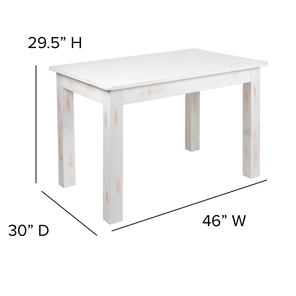 46" x 30" Rectangular Antique Rustic White Solid Pine Dining Table V730