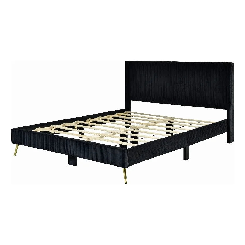 Solid Wood & Velvet Full Size Platform Bed in Black A76082