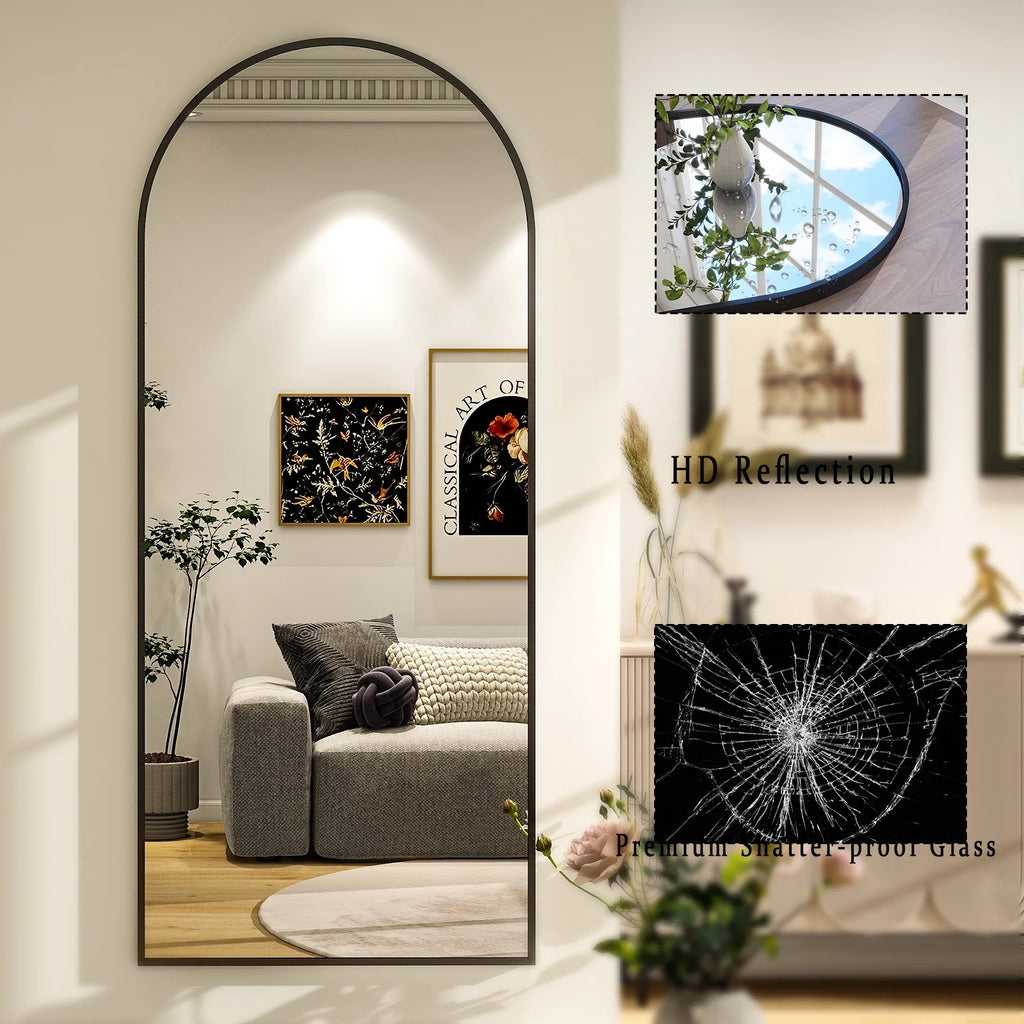 31x71 Black Arched Full Length Floor Mirror U672