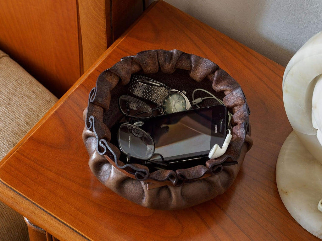 Leather Catchall Tray, Full Grain Vegetable Tanned Leather, Dark Brown K66883