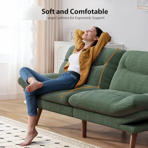 Grey Corduroy Convertible Futon Sofa Bed U444