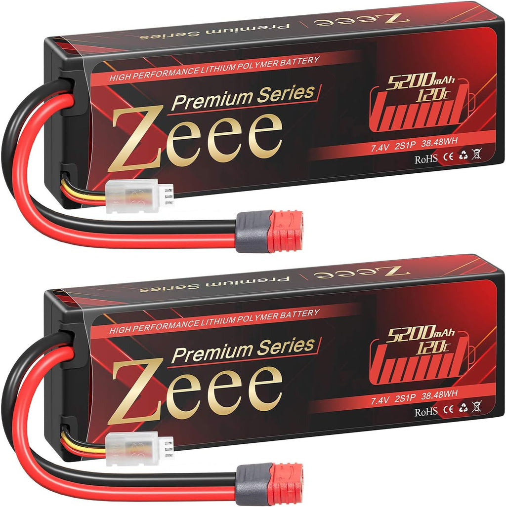 2 Pack 5200mAh 7.4V 120C Hard Case Lipo Battery with Deans Plug G873965