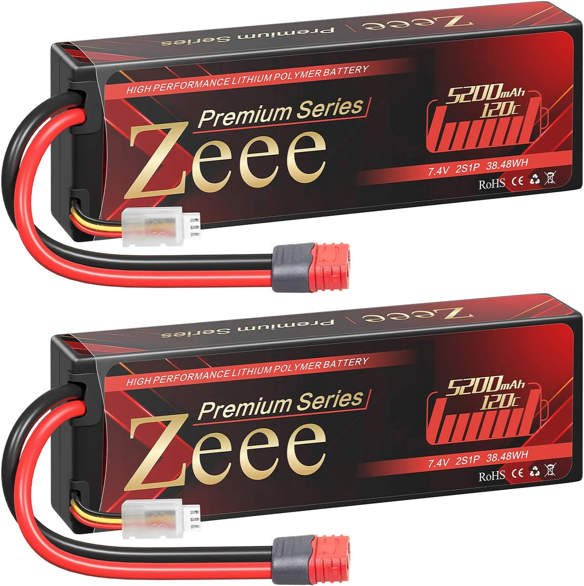 2 Pack 5200mAh 7.4V 120C Hard Case Lipo Battery with Deans Plug G873965
