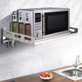 Wall Mount Microwave Oven Shelf Storage Bracket with 12 Hook Stainless O6040