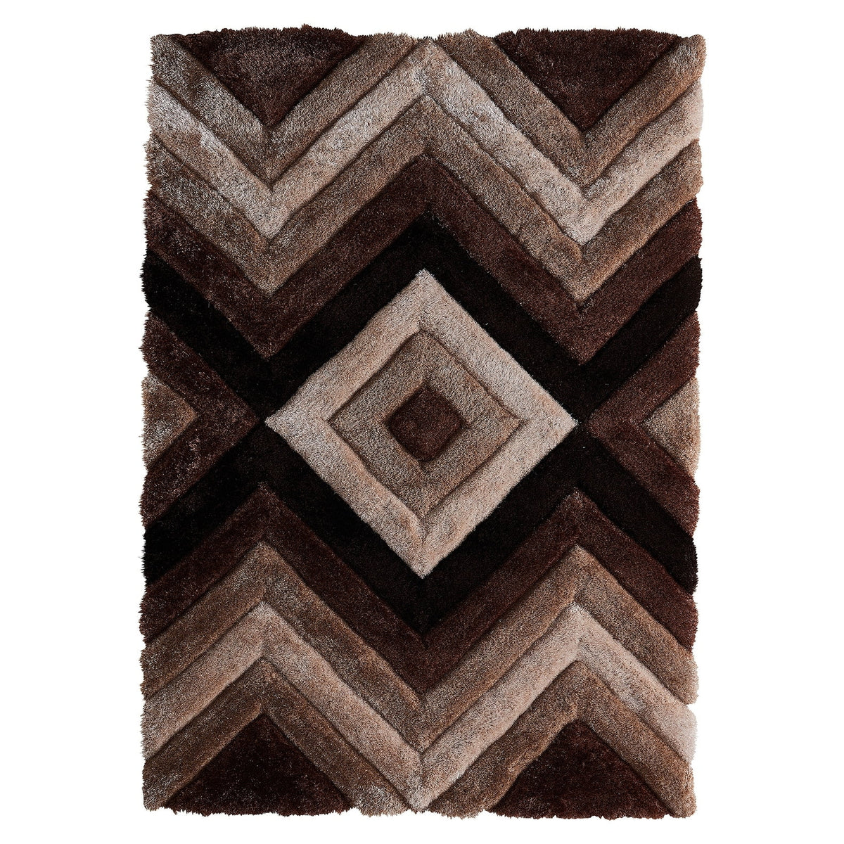 Brown Geometric Polyester Area Rug 3'5 x 5'5 B58952